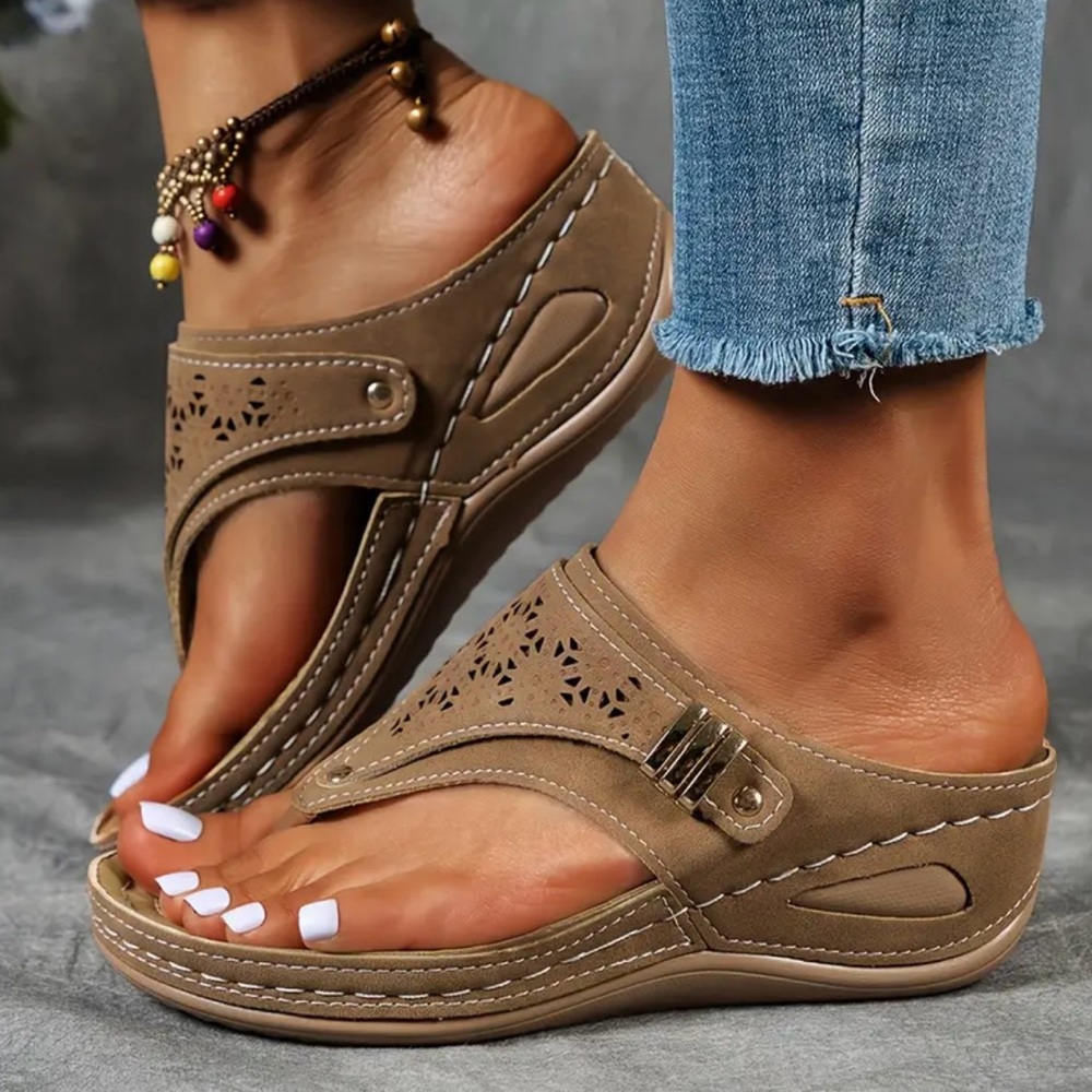Tan Sandals with Soft Upper and Platform Sole